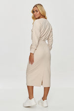 Dagkjole Makadamia til dame fra MS StyleHaven; laget av Bomull; farge beige; stÃ¸rrelse 38; med long ermer; perfekt til casual; dress