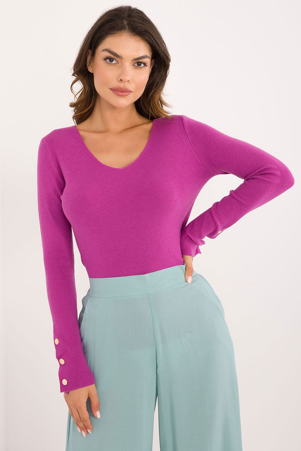 Jumper AT til dame fra MS StyleHaven, laget av Viskose, farge Fiolett, størrelse L/XL, med short ermer, perfekt til casual; dress