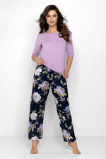 Pyjamas Momenti Per Me til dame fra MS StyleHaven, laget av Bomull; polyester, farge Marineblå, størrelse s, med long ermer, perfekt til casual; dress