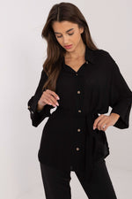 Lakerta Casual midjeskjorte til dame fra MS StyleHaven, laget av Bomull; Viskose, farge Svart, størrelse S/M, med long ermer, perfekt til casual; dress