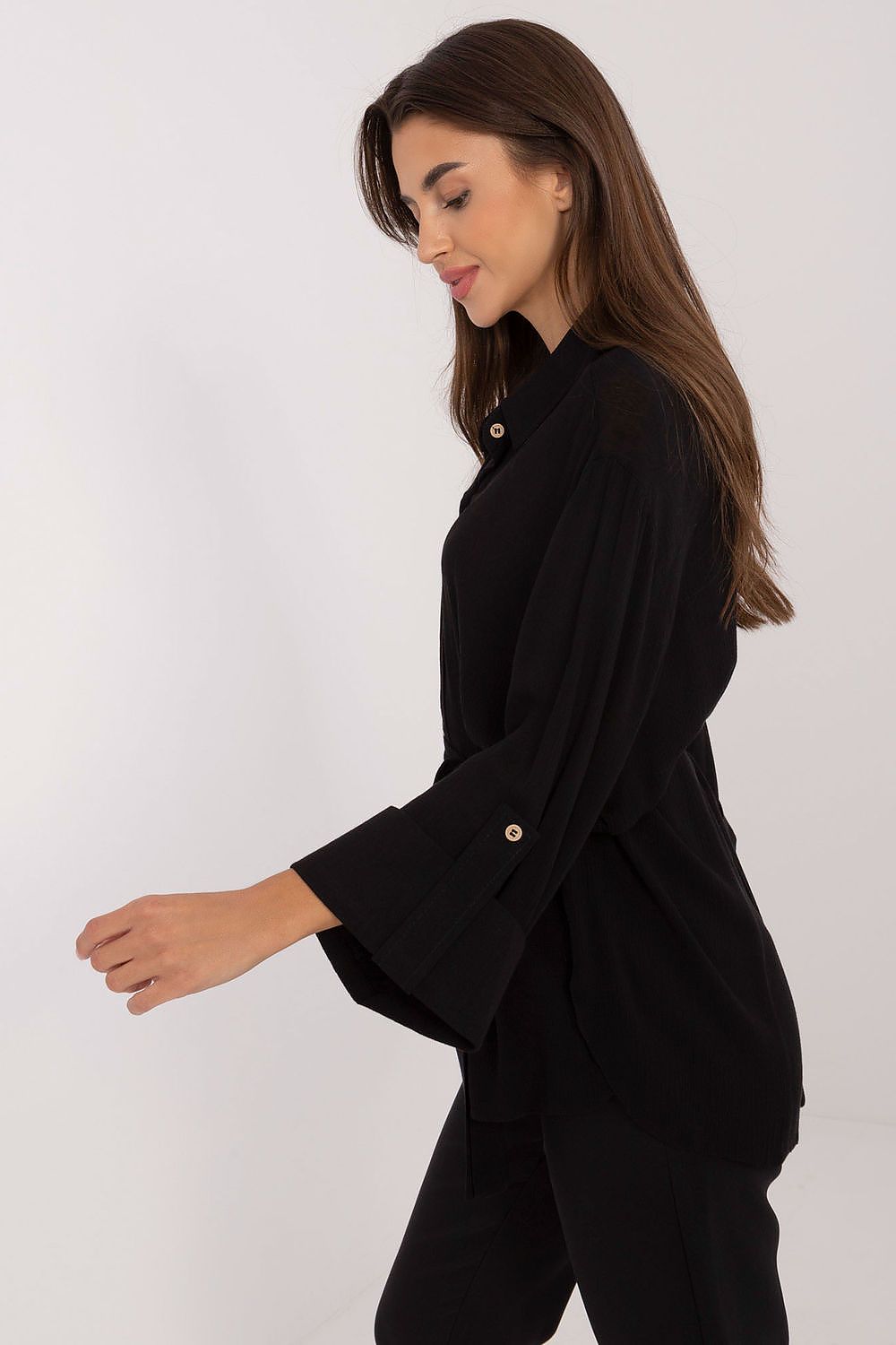 Lakerta Casual midjeskjorte til dame fra MS StyleHaven, laget av Bomull; Viskose, farge Svart, størrelse L/XL, med long ermer, perfekt til casual; dress