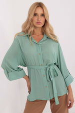 Lakerta Casual midjeskjorte til dame fra MS StyleHaven, laget av Bomull; Viskose, farge Grønn, størrelse L/XL, med long ermer, perfekt til casual; dress