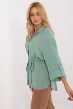 Lakerta Casual midjeskjorte til dame fra MS StyleHaven, laget av Bomull; Viskose, farge Blå, størrelse S/M, med long ermer, perfekt til casual; dress