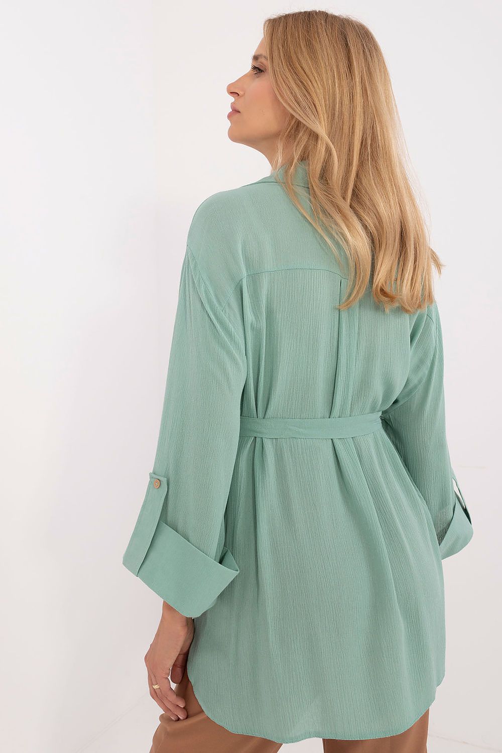 Lakerta Casual midjeskjorte til dame fra MS StyleHaven, laget av Bomull; Viskose, farge Blå, størrelse L/XL, med long ermer, perfekt til casual; dress