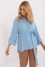 Lakerta Casual midjeskjorte til dame fra MS StyleHaven, laget av Bomull; Viskose, farge Blå, størrelse L/XL, med long ermer, perfekt til casual; dress