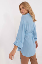 Lakerta Casual midjeskjorte til dame fra MS StyleHaven, laget av Bomull; Viskose, farge Blå, størrelse L/XL, med long ermer, perfekt til casual; dress