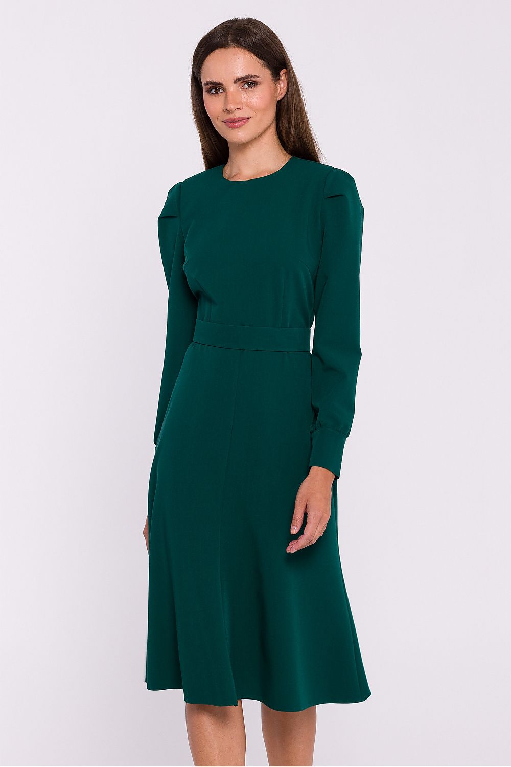 Dagkjole Stylove til dame fra MS StyleHaven, laget av polyester; Viskose, farge Grønn, størrelse s, med long ermer, midi lengde, kjolestil a-line, perfekt til dress
