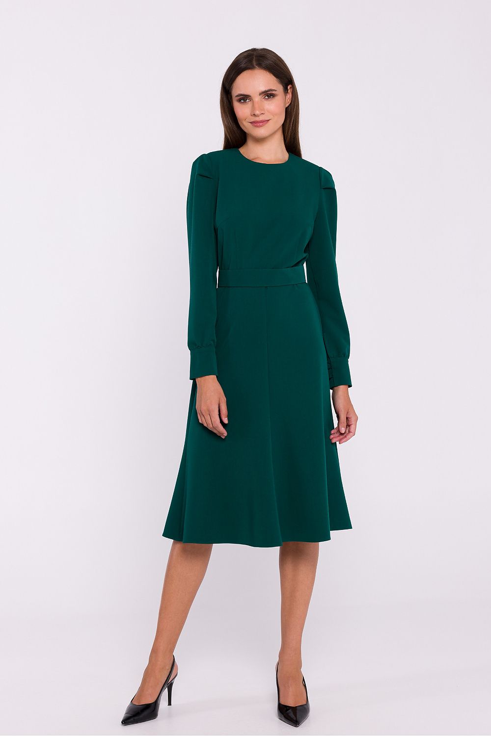 Dagkjole Stylove til dame fra MS StyleHaven, laget av polyester; Viskose, farge Grønn, størrelse M, med long ermer, perfekt til dress