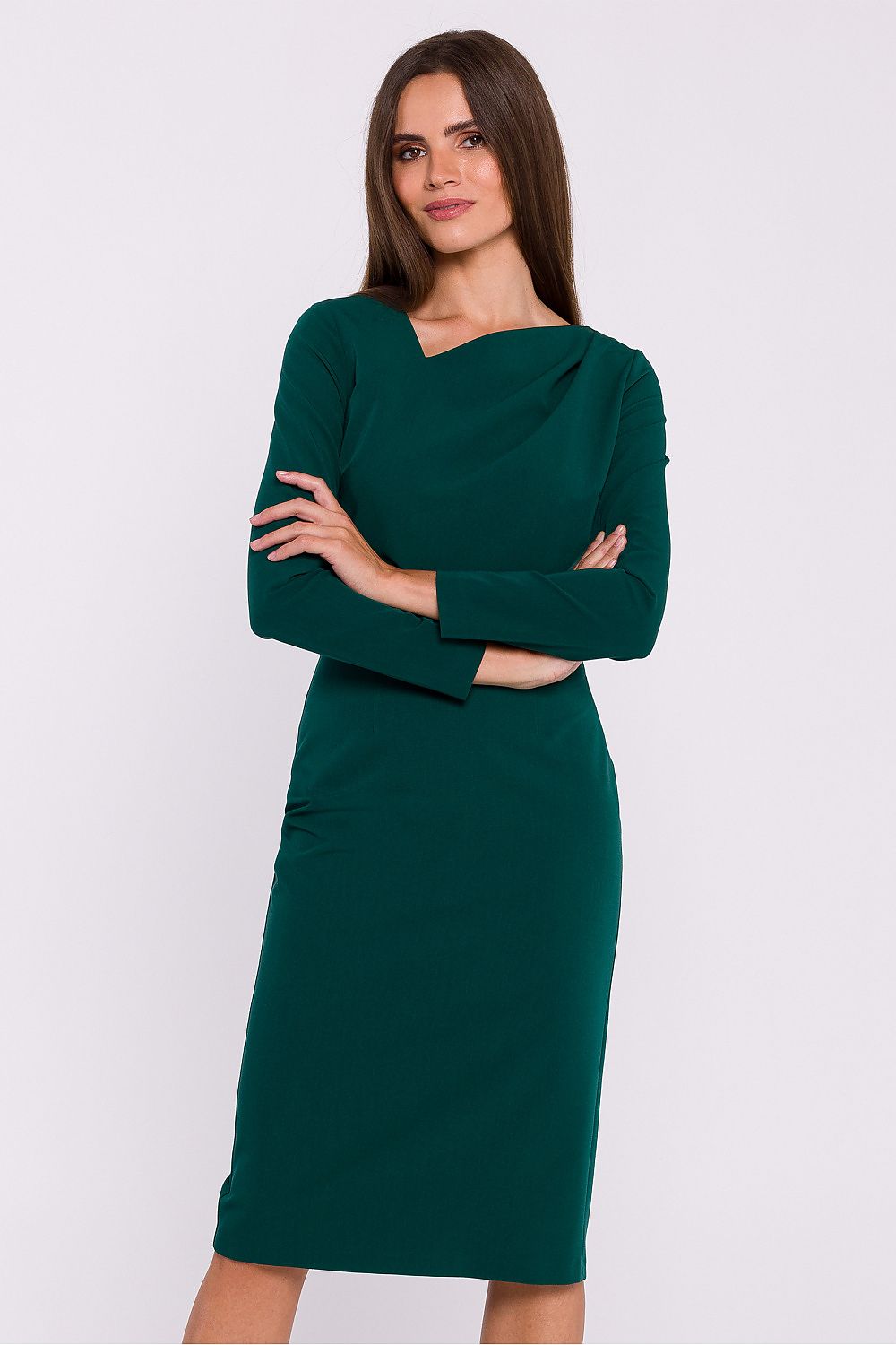 Dagkjole Stylove til dame fra MS StyleHaven, laget av polyester; Viskose, farge Grønn, størrelse s, med long ermer, knee-1 lengde, kjolestil blouson, perfekt til dress