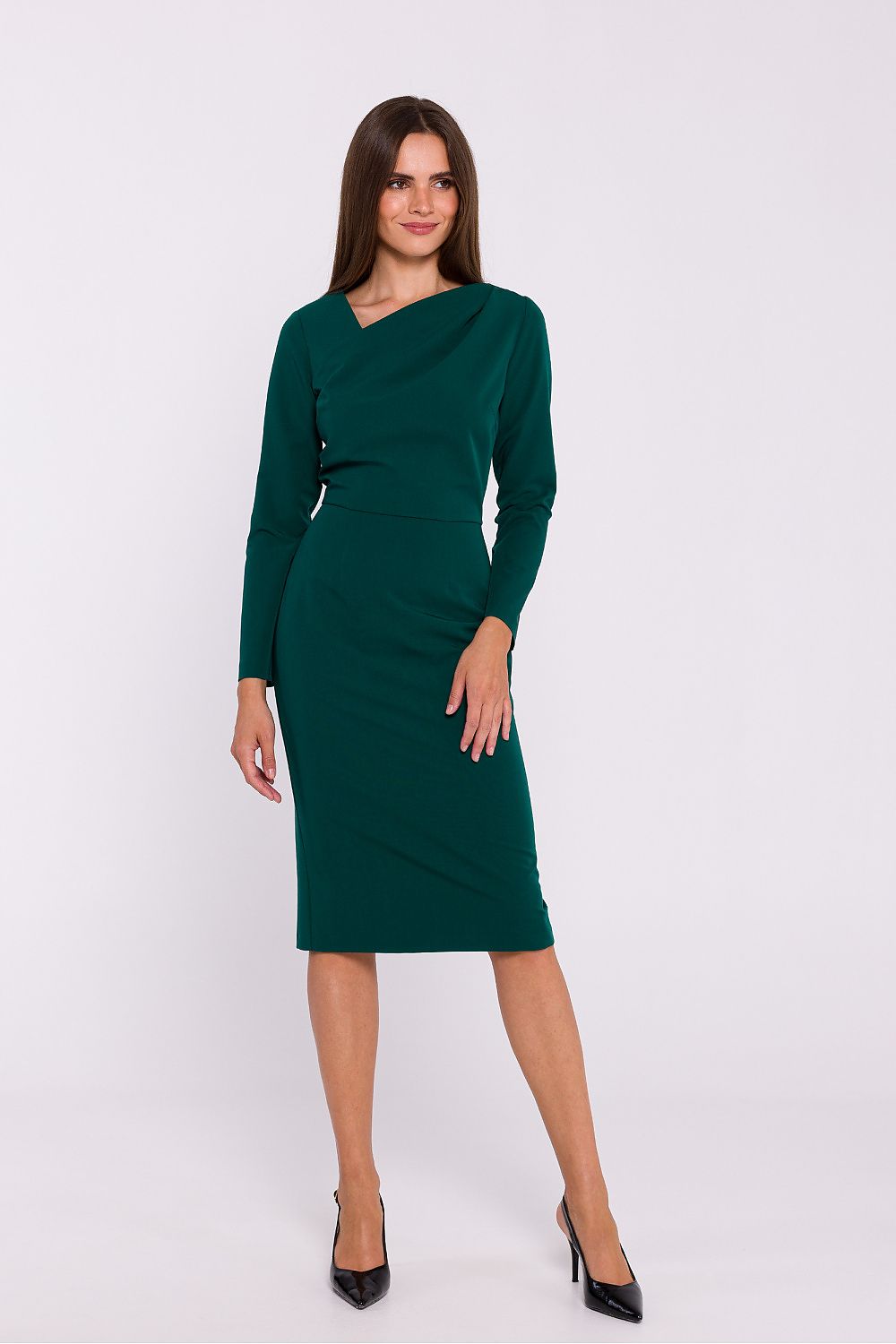 Dagkjole Stylove til dame fra MS StyleHaven, laget av polyester; Viskose, farge Grønn, størrelse M, med long ermer, perfekt til dress
