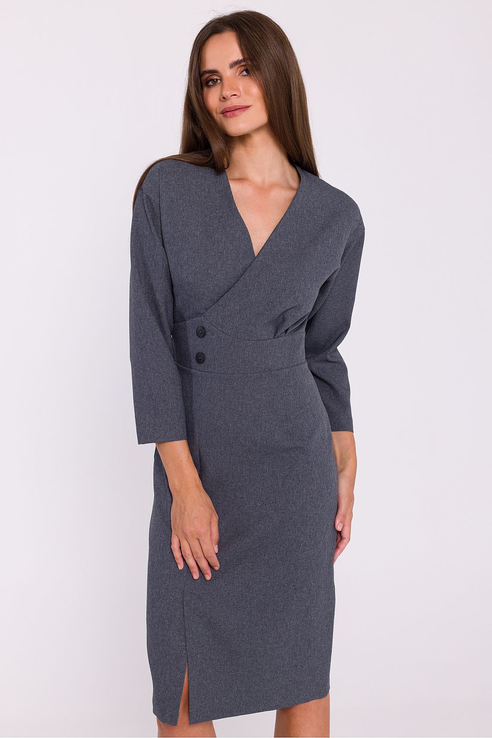 Dagkjole Stylove til dame fra MS StyleHaven, laget av polyester, farge Grå, størrelse s, med 3-4; long ermer, midi lengde, kjolestil blouson, perfekt til dress