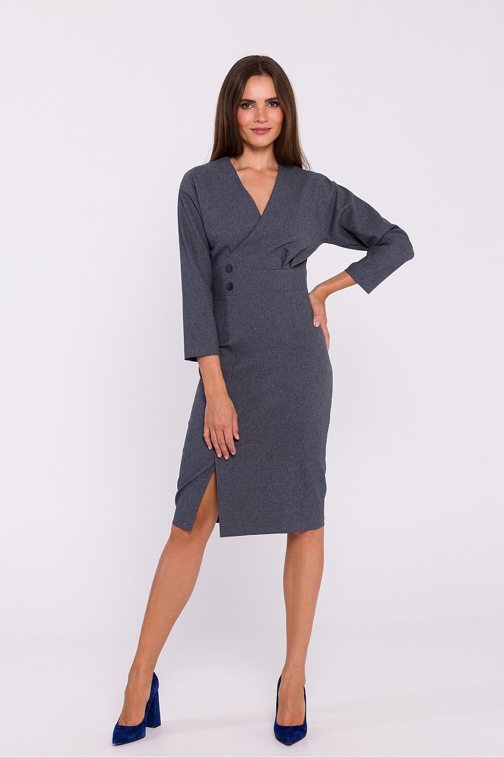 Dagkjole Stylove til dame fra MS StyleHaven, laget av polyester, farge Grå, størrelse M, med 3-4; long ermer, perfekt til dress