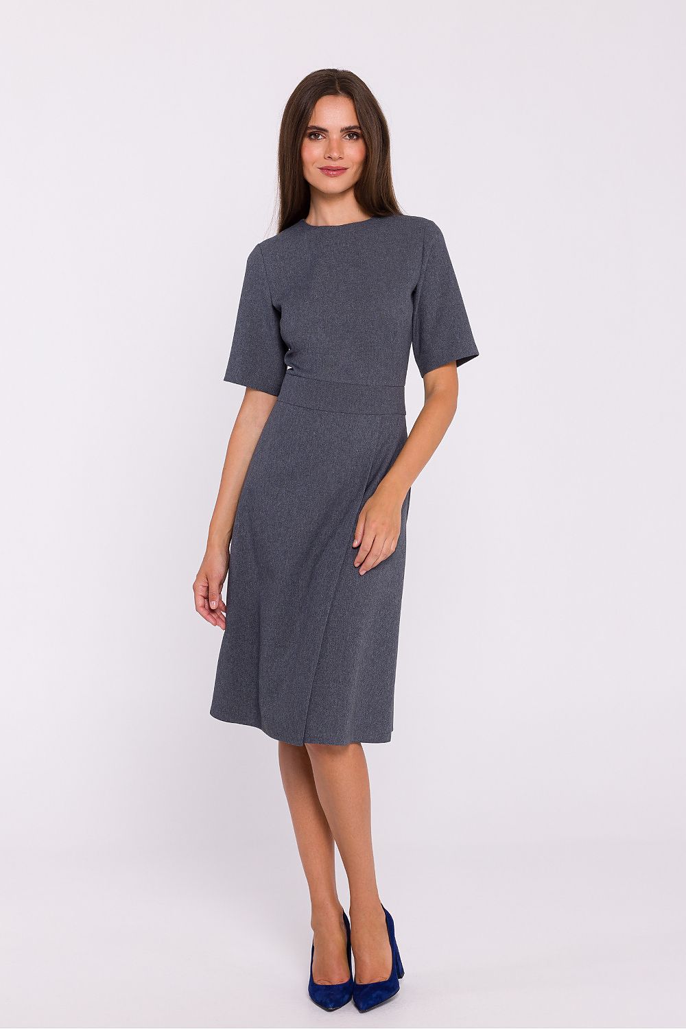 Dagkjole Stylove til dame fra MS StyleHaven, laget av polyester, farge Grå, størrelse M, med short ermer, perfekt til dress