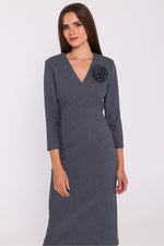 Dagkjole Stylove til dame fra MS StyleHaven, laget av polyester, farge Grå, størrelse s, med 3-4; long ermer, midi lengde, kjolestil shift; blouson; a-line; sheath, perfekt til dress