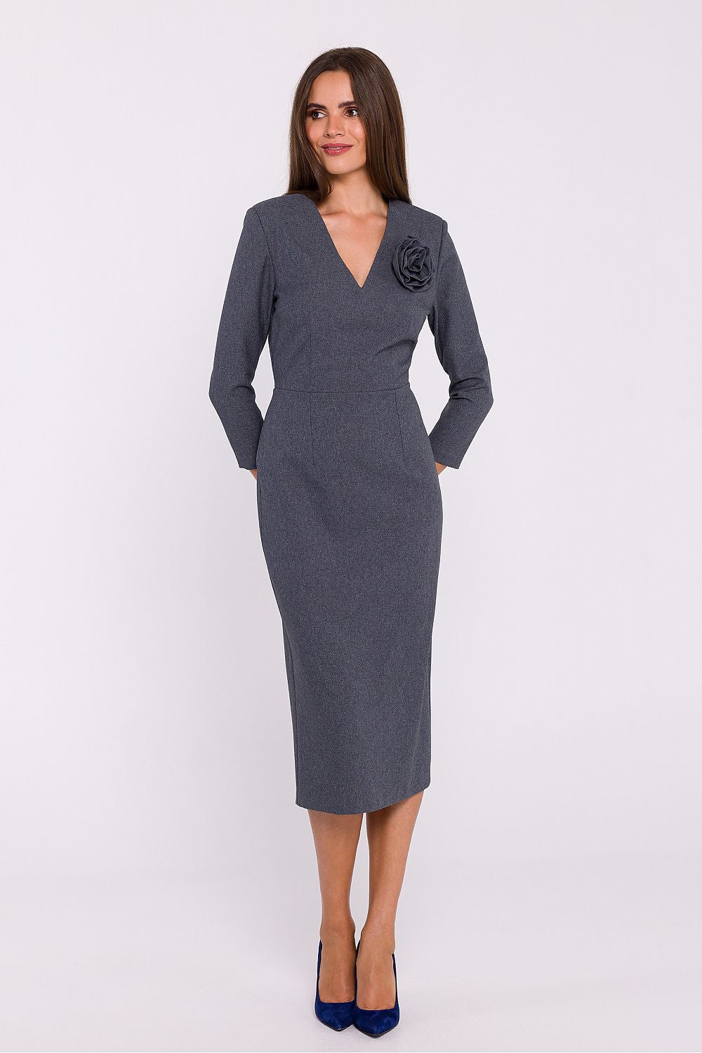 Dagkjole Stylove til dame fra MS StyleHaven, laget av polyester, farge Grå, størrelse M, med 3-4; long ermer, perfekt til dress
