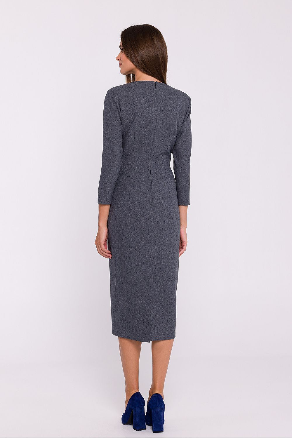 Dagkjole Stylove til dame fra MS StyleHaven, laget av polyester, farge Grå, størrelse L, med 3-4; long ermer, perfekt til dress
