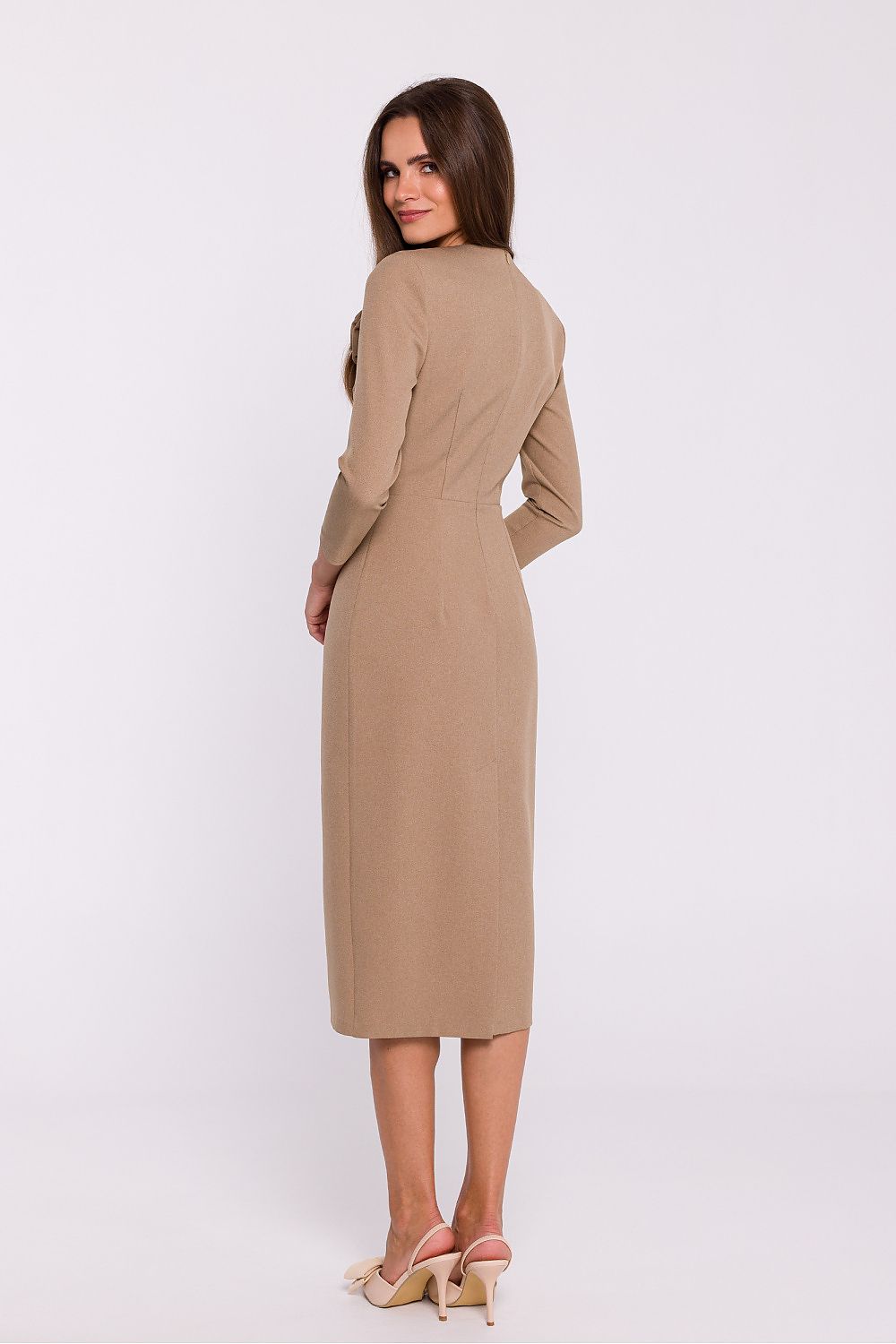Dagkjole Stylove til dame fra MS StyleHaven, laget av polyester, farge beige, størrelse XL, med 3-4; long ermer, perfekt til dress