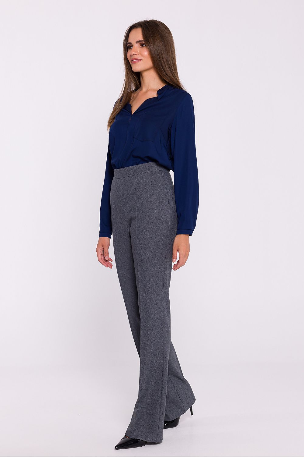 Damebukser Stylove til dame fra MS StyleHaven, laget av polyester; Elastan-1, farge Grå, størrelse M, med long ermer, perfekt til dress