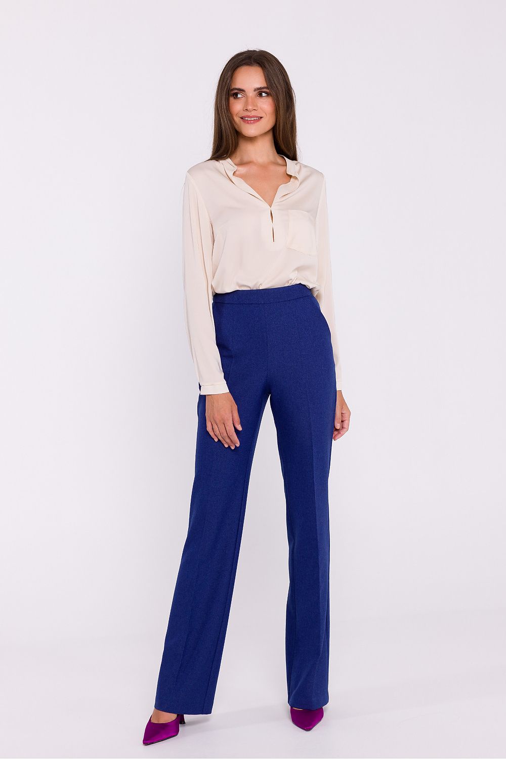 Damebukser Stylove til dame fra MS StyleHaven, laget av polyester; Elastan-1, farge Grå, størrelse XXL, med long ermer, perfekt til dress