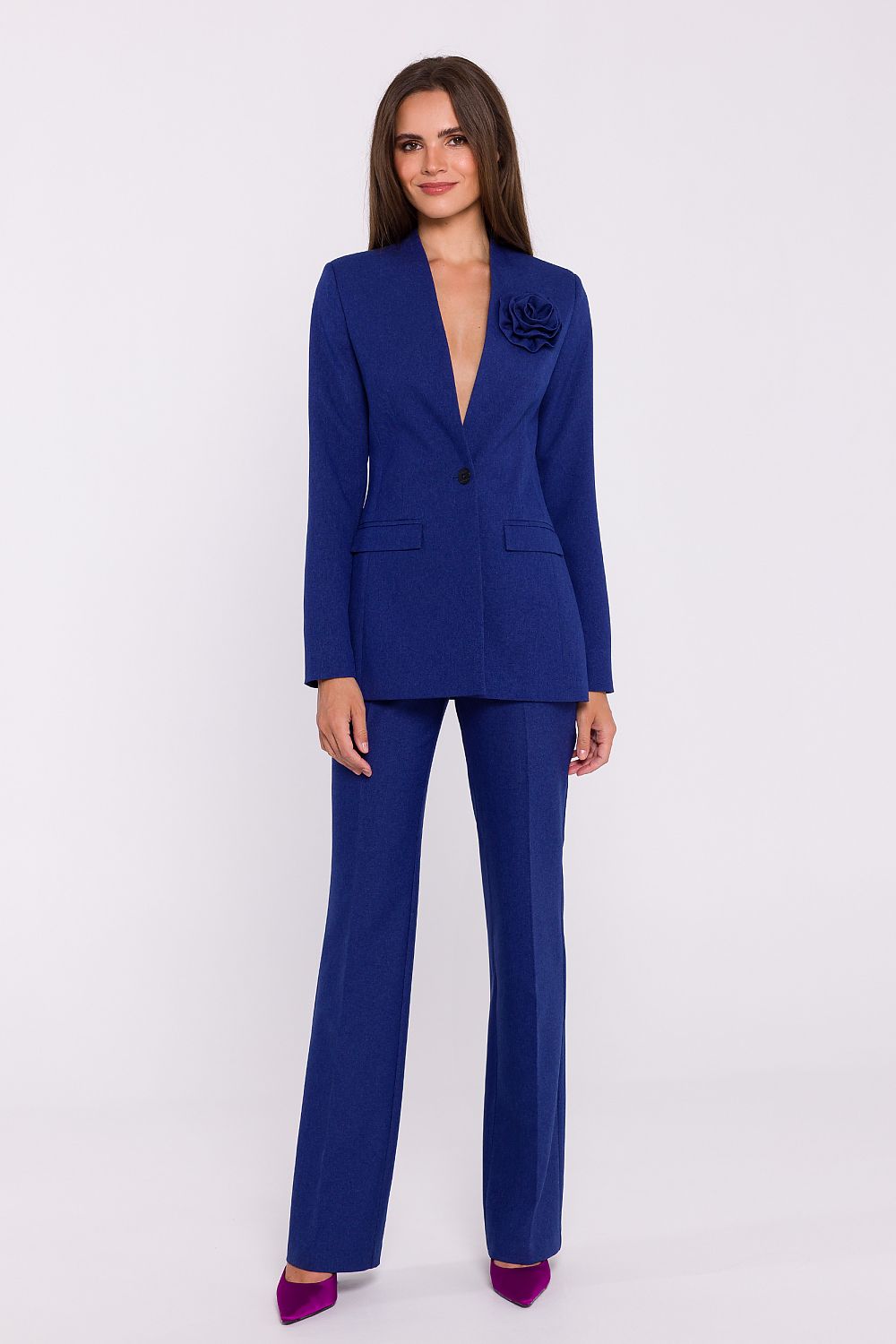 Damebukser Stylove til dame fra MS StyleHaven, laget av polyester; Elastan-1, farge Blå, størrelse M, med long ermer, perfekt til dress