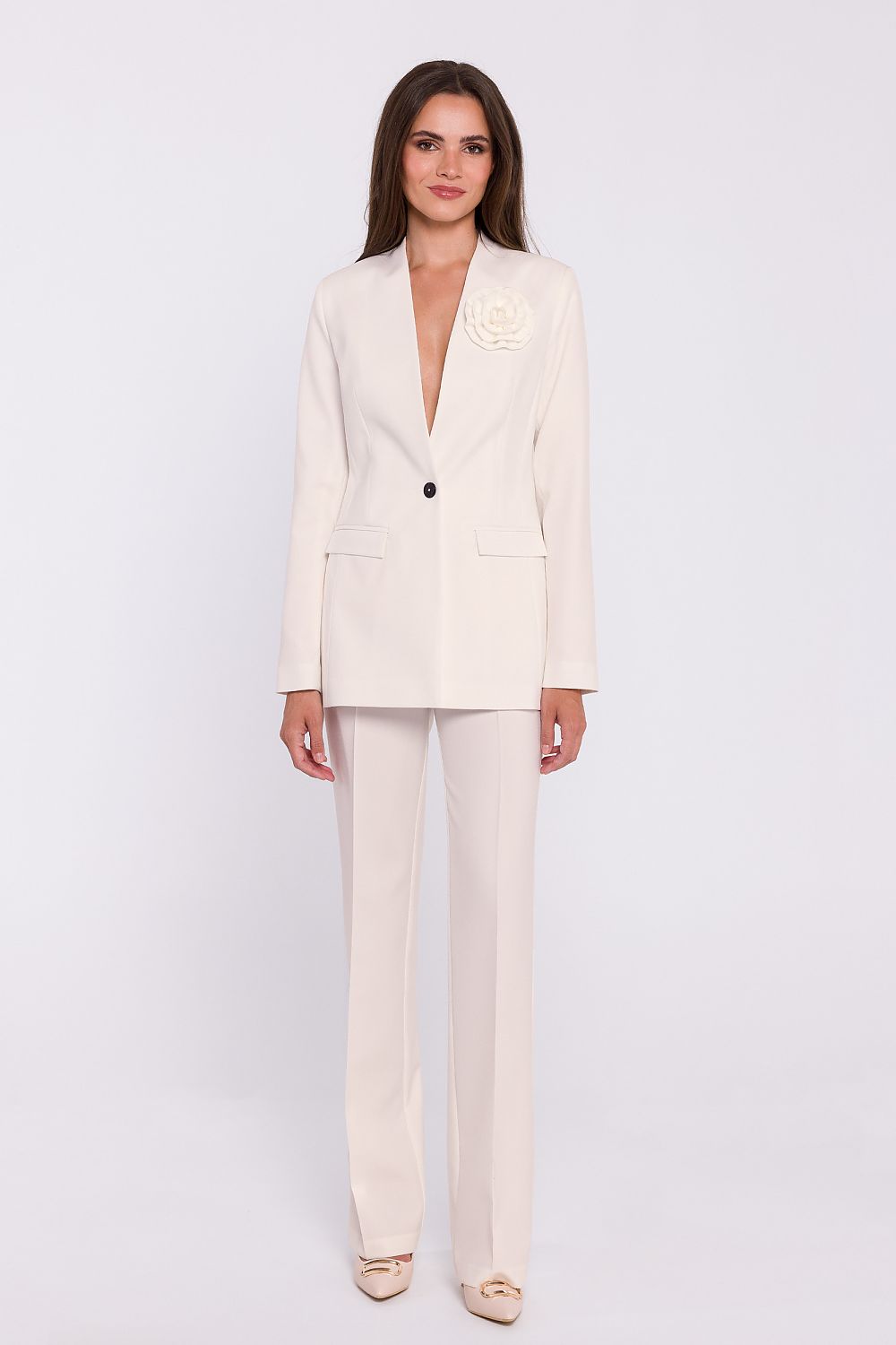 Damebukser Stylove til dame fra MS StyleHaven, laget av polyester; Elastan-1, farge Blå, størrelse XXL, med long ermer, perfekt til dress