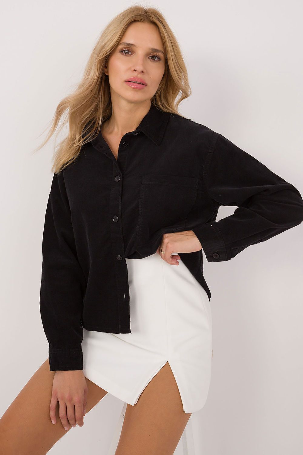 Long sleeve shirt Sublevel til dame fra MS StyleHaven; laget av Bomull; farge Svart; stÃ¸rrelse s; med long ermer