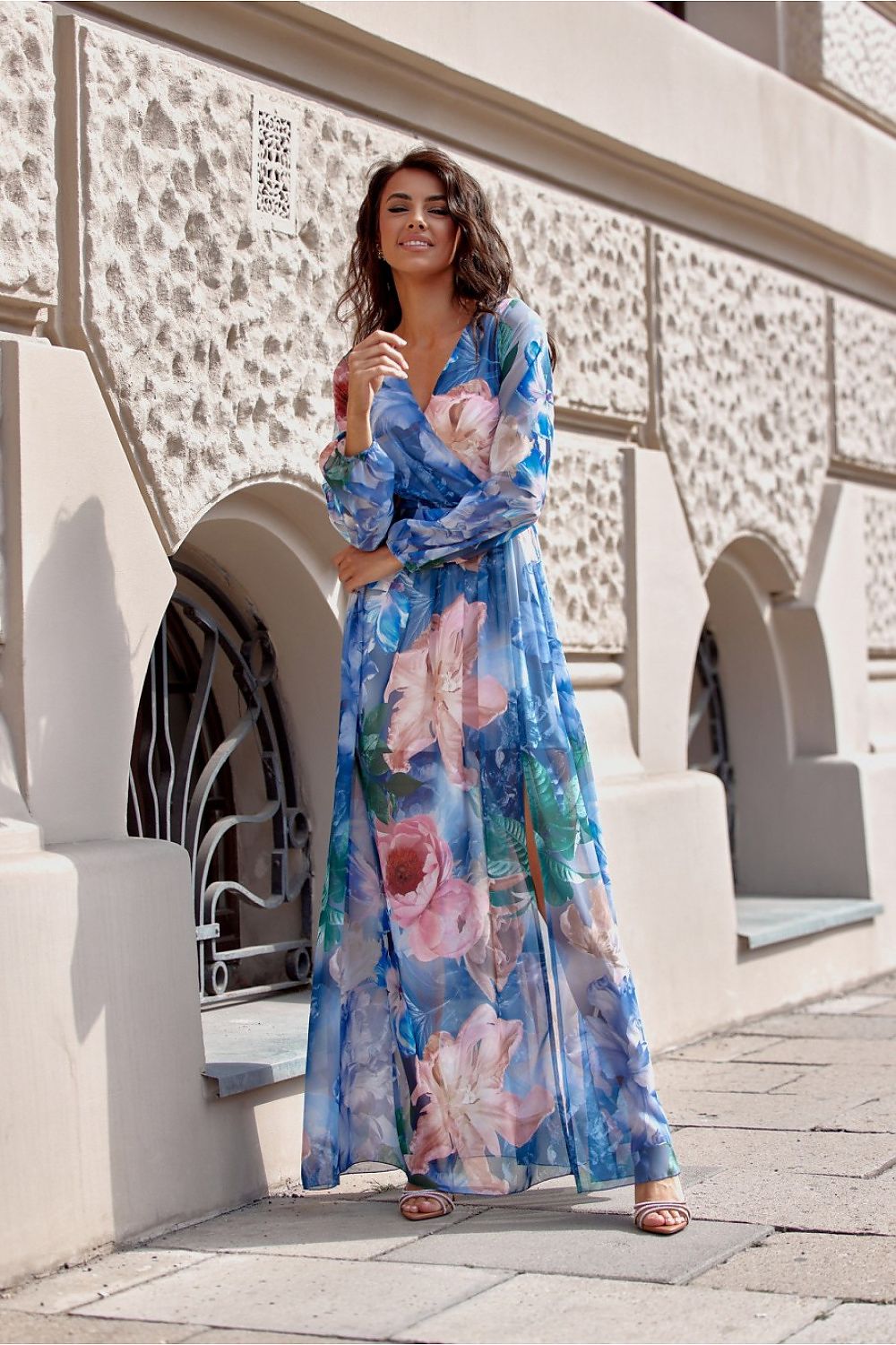 Elisa – elegant maxikjole med mønster fra Roco Fashion fra MS StyleHaven, størrelse 34, med long, bukselengde long, kjolelengde maxi, kjolestil a-line; caftan
