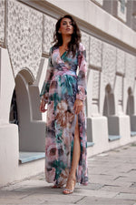 Elisa – elegant maxikjole med mønster fra Roco Fashion fra MS StyleHaven, størrelse 40, med long, bukselengde long, kjolelengde maxi, kjolestil a-line; caftan