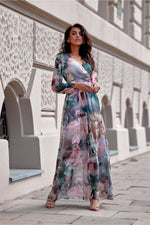 Elisa – elegant maxikjole med mønster fra Roco Fashion fra MS StyleHaven, størrelse 42, med long, bukselengde long, kjolelengde maxi, kjolestil a-line; caftan