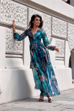 Elisa – elegant maxikjole med mønster fra Roco Fashion fra MS StyleHaven, størrelse 44, med long, bukselengde long, kjolelengde maxi, kjolestil a-line; caftan