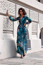 Elisa – elegant maxikjole med mønster fra Roco Fashion fra MS StyleHaven, størrelse 46, med long, bukselengde long, kjolelengde maxi, kjolestil a-line; caftan
