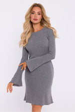 Lange ermer Dagkjole - Moe til dame fra MS StyleHaven, laget av Bomull, farge Grå, størrelse S/M, med long ermer, knee lengde, kjolestil sheath, perfekt til dress