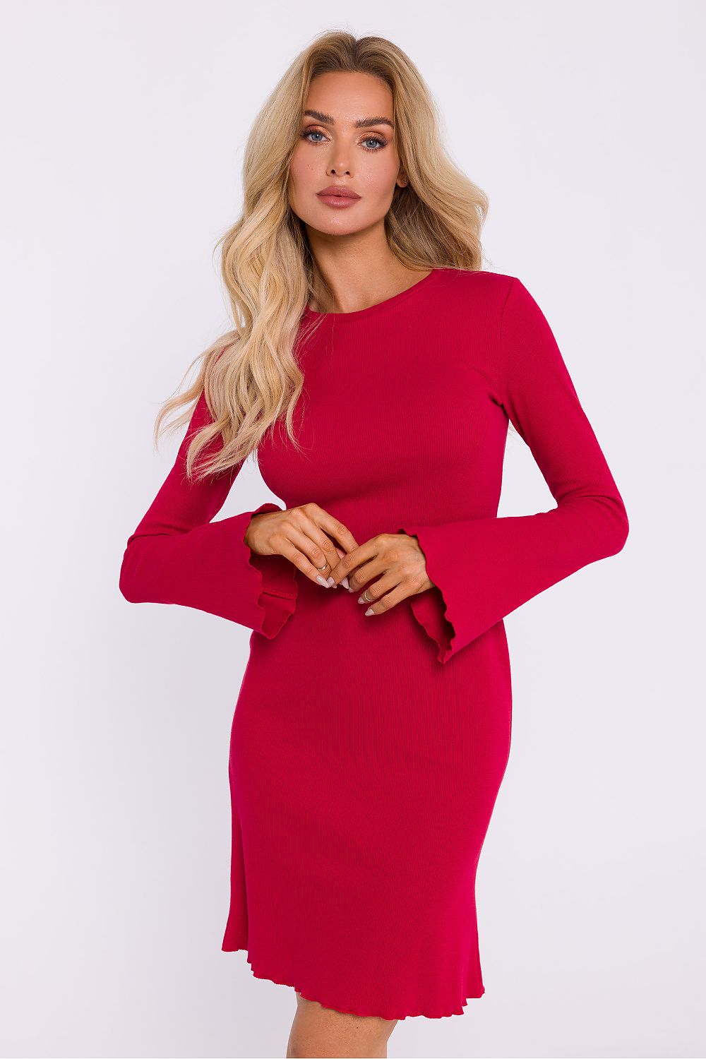 Lange ermer Dagkjole - Moe til dame fra MS StyleHaven, laget av Bomull, farge Rød, størrelse S/M, med long ermer, perfekt til dress