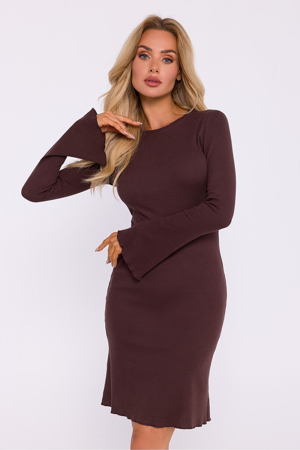 Lange ermer Dagkjole - Moe til dame fra MS StyleHaven, laget av Bomull, farge Brun, størrelse S/M, med long ermer, perfekt til dress