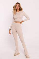 Lange leggings - Moe til dame fra MS StyleHaven, laget av Bomull, farge beige, størrelse M, med 45720 ermer, perfekt til dress