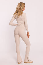 Lange leggings - Moe til dame fra MS StyleHaven, laget av Bomull, farge beige, størrelse L, med 45720 ermer, perfekt til dress