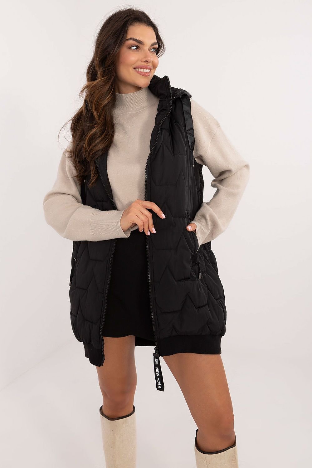 Vattert vest til dame fra MS StyleHaven, størrelse XXL, med long, bukselengde long, kjolelengde maxi, kjolestil gown; sheath