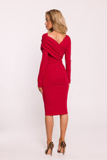 Dagkjole Moe til dame fra MS StyleHaven, laget av Bomull; polyester, farge Rød, størrelse S/M, med long ermer, perfekt til dress