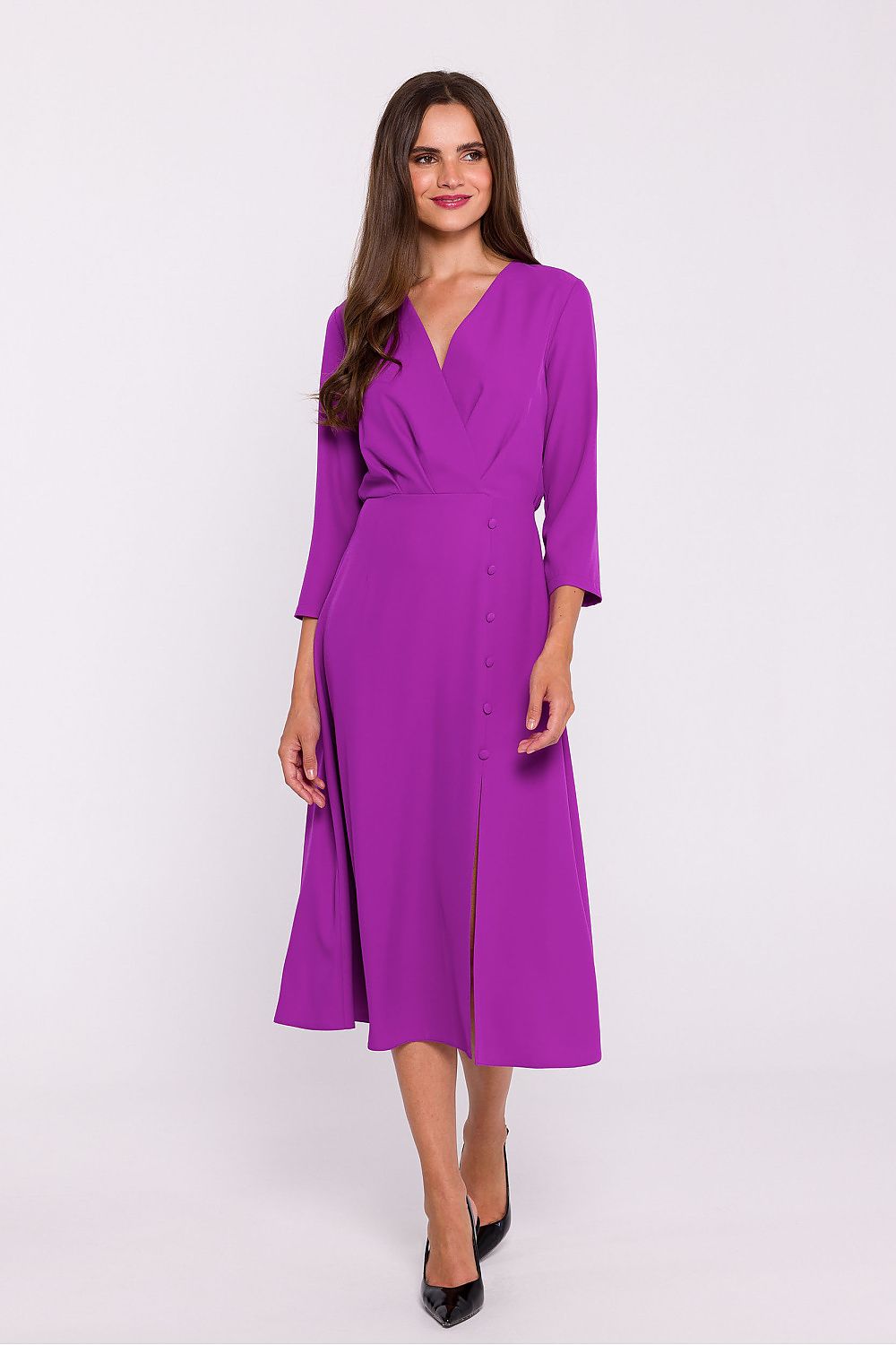 Dagkjole Stylove til dame fra MS StyleHaven, laget av polyester, farge Fiolett, størrelse s, med lang ermer, knee lengde, kjolestil a-line, perfekt til casual