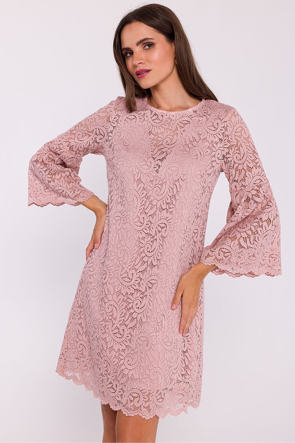 Aftenkjole Stylove til dame fra MS StyleHaven, laget av Polyamid; polyester, farge Rosa, størrelse s, med long; 3-4 ermer, knee-1 lengde, kjolestil a-line, perfekt til dress