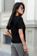 T-skjorte IVON til dame fra MS StyleHaven, laget av Bomull, farge Svart, størrelse M, med short ermer, perfekt til dress