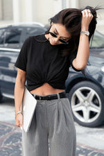 T-skjorte IVON til dame fra MS StyleHaven, laget av Bomull, farge Svart, størrelse L, med short ermer, perfekt til dress