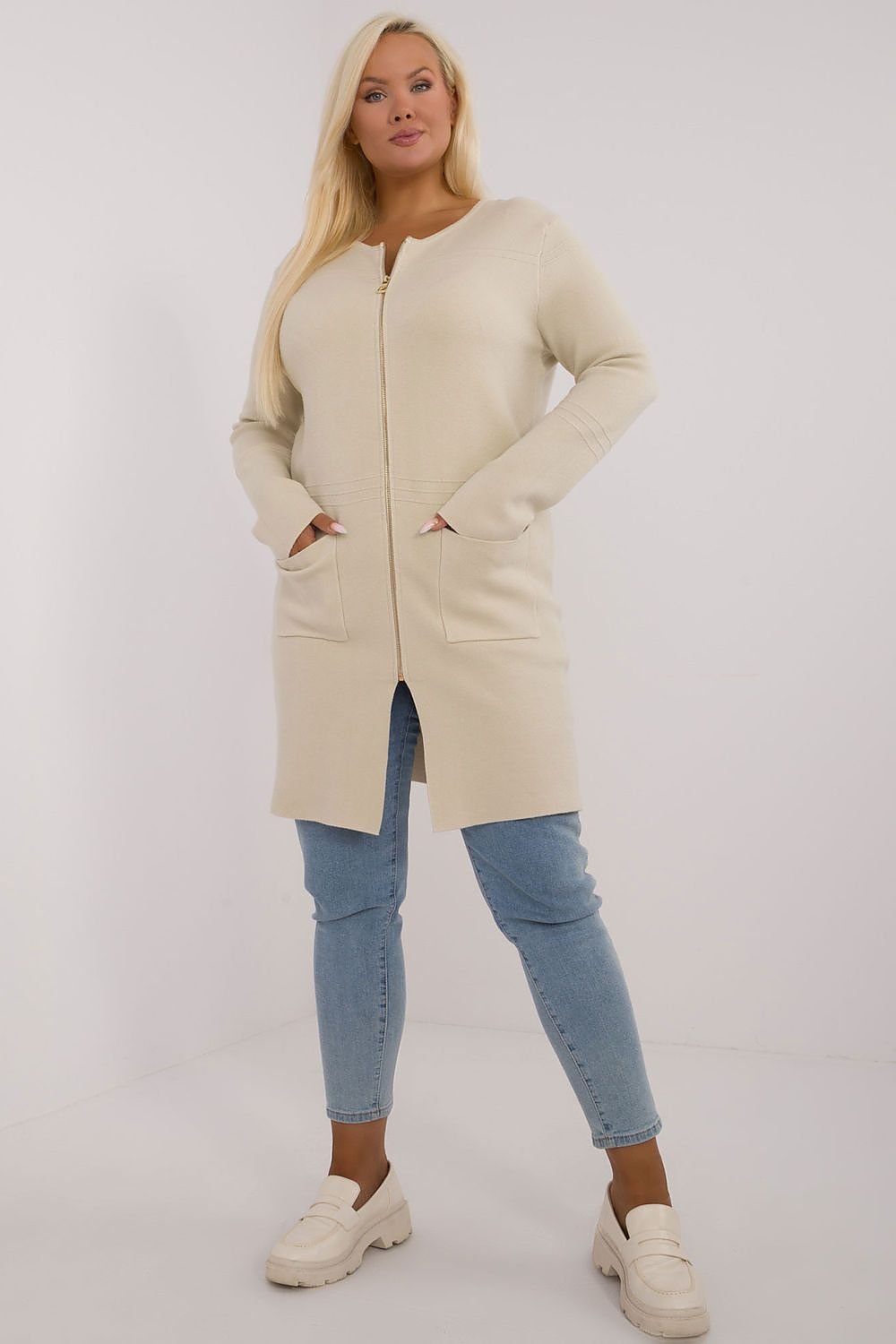 lang snitt genser plus size til dame fra MS StyleHaven, størrelse XL/XXL, med long, bukselengde long, kjolelengde maxi, kjolestil gown; sheath