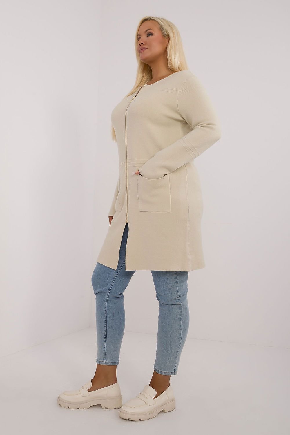 lang snitt genser plus size til dame fra MS StyleHaven, størrelse 2XL/3XL, med long, bukselengde long, kjolelengde maxi, kjolestil gown; sheath