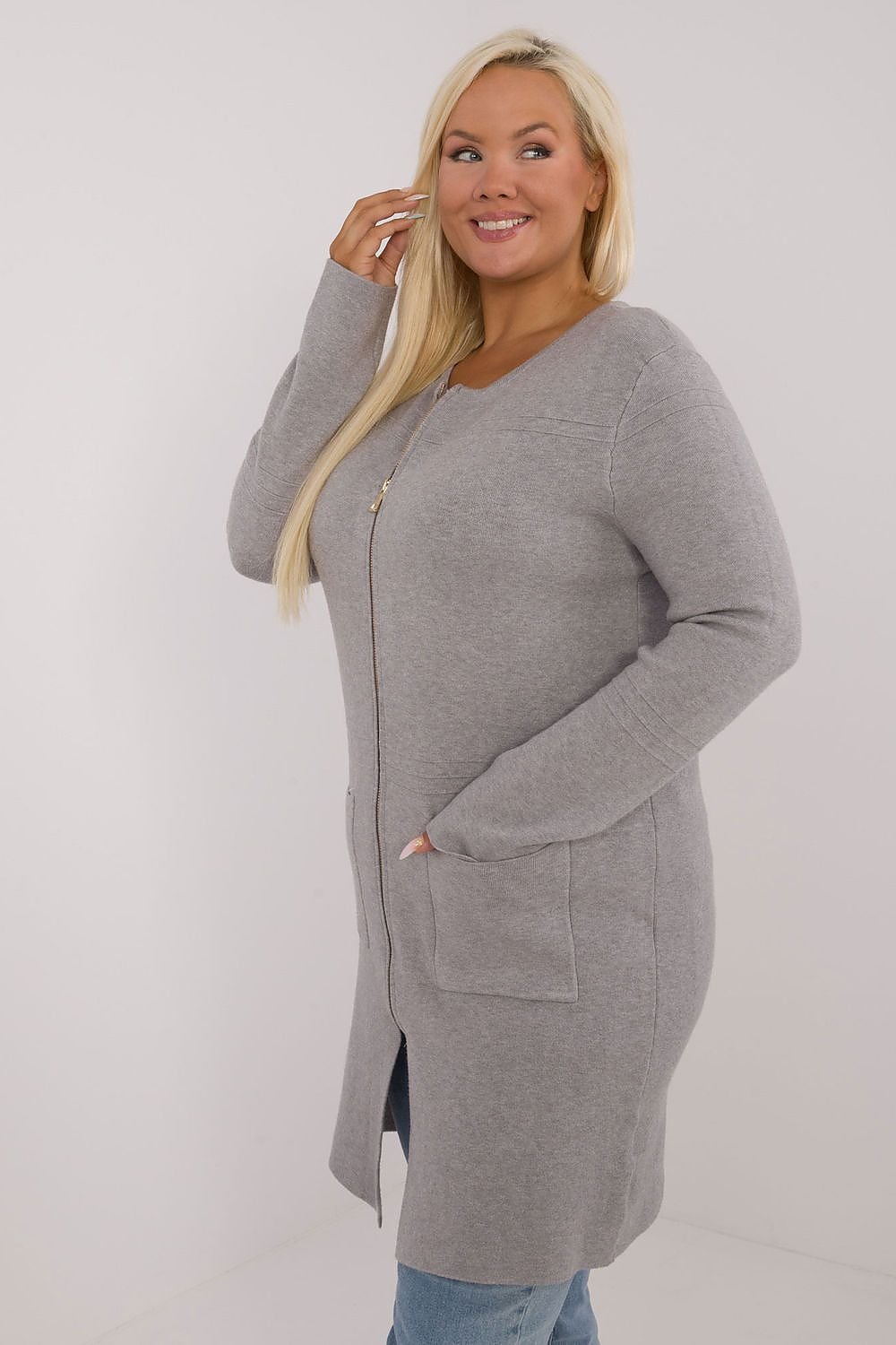 lang snitt genser plus size til dame fra MS StyleHaven, størrelse 2XL/3XL, med long, bukselengde long, kjolelengde maxi, kjolestil gown; sheath