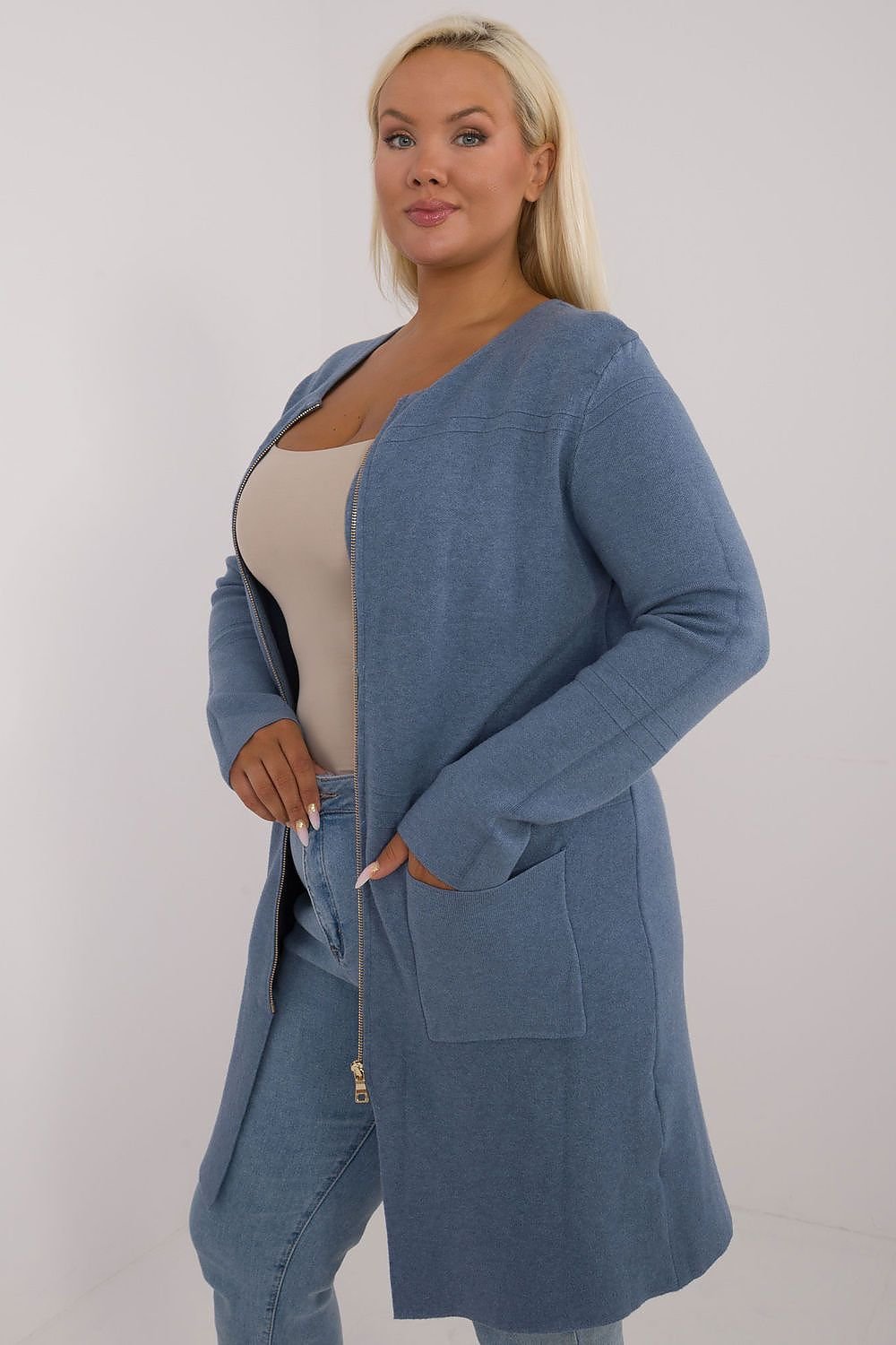 lang snitt genser plus size til dame fra MS StyleHaven, størrelse 2XL/3XL, med long, bukselengde long, kjolelengde maxi, kjolestil gown; sheath