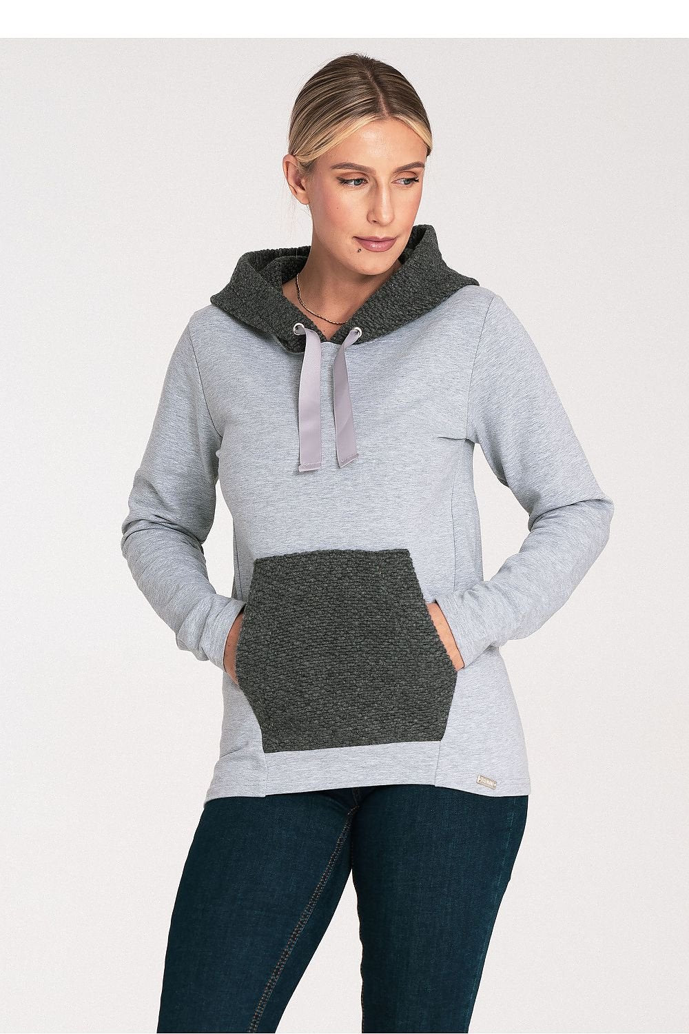 Wool Blend Comfort Hettegenser - Figl til dame fra MS StyleHaven, laget av Bomull; Elastan; Ull, farge Grå, størrelse XS, med long; 3-4 ermer, perfekt til casual; dress
