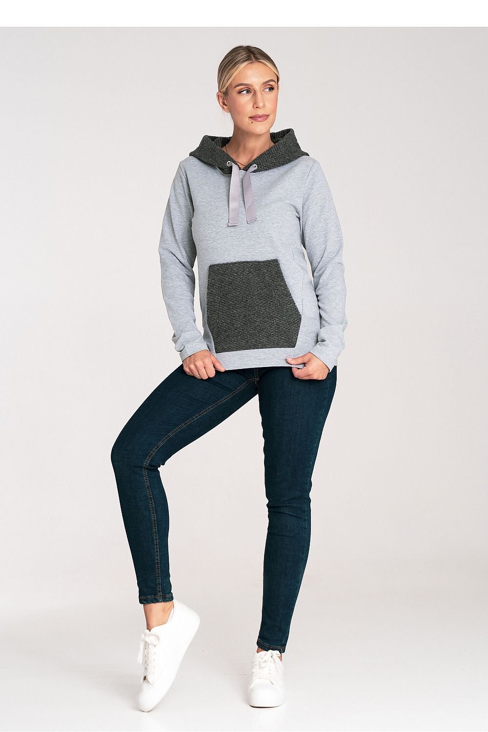 Wool Blend Comfort Hettegenser - Figl til dame fra MS StyleHaven, laget av Bomull; Elastan; Ull, farge Grå, størrelse S, med long; 3-4 ermer, perfekt til casual; dress