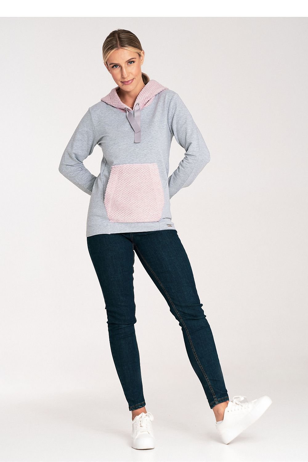 Wool Blend Comfort Hettegenser - Figl til dame fra MS StyleHaven, laget av Bomull; Elastan; Ull, farge Grå 2, størrelse L, med long; 3-4 ermer, perfekt til casual; dress