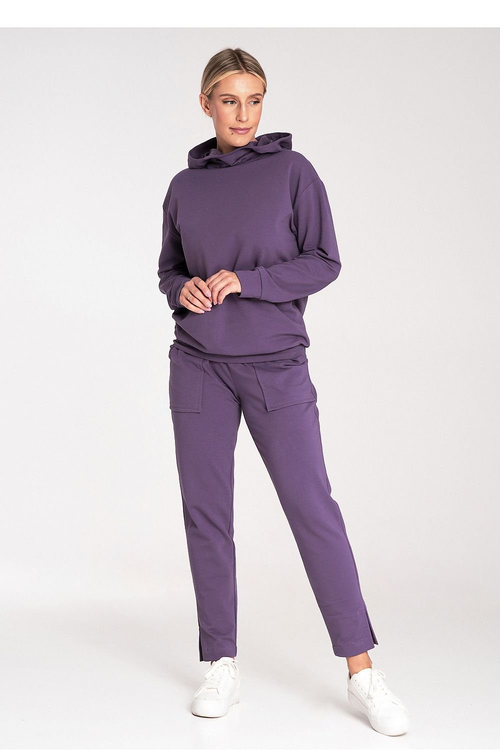 Koselig klassisk hettegenser - Figl til dame fra MS StyleHaven, laget av Bomull; Elastan, farge Fiolett, størrelse M, med long; 3-4 ermer, perfekt til casual; dress